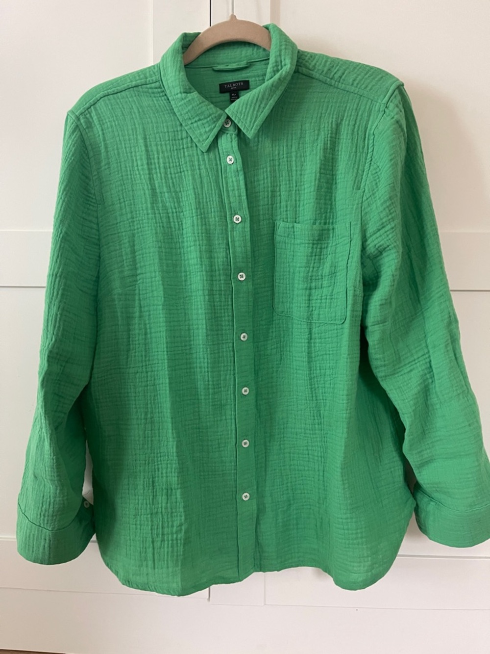 Talbot’s Bright Green Cotton Gauze Button-Down Shirt